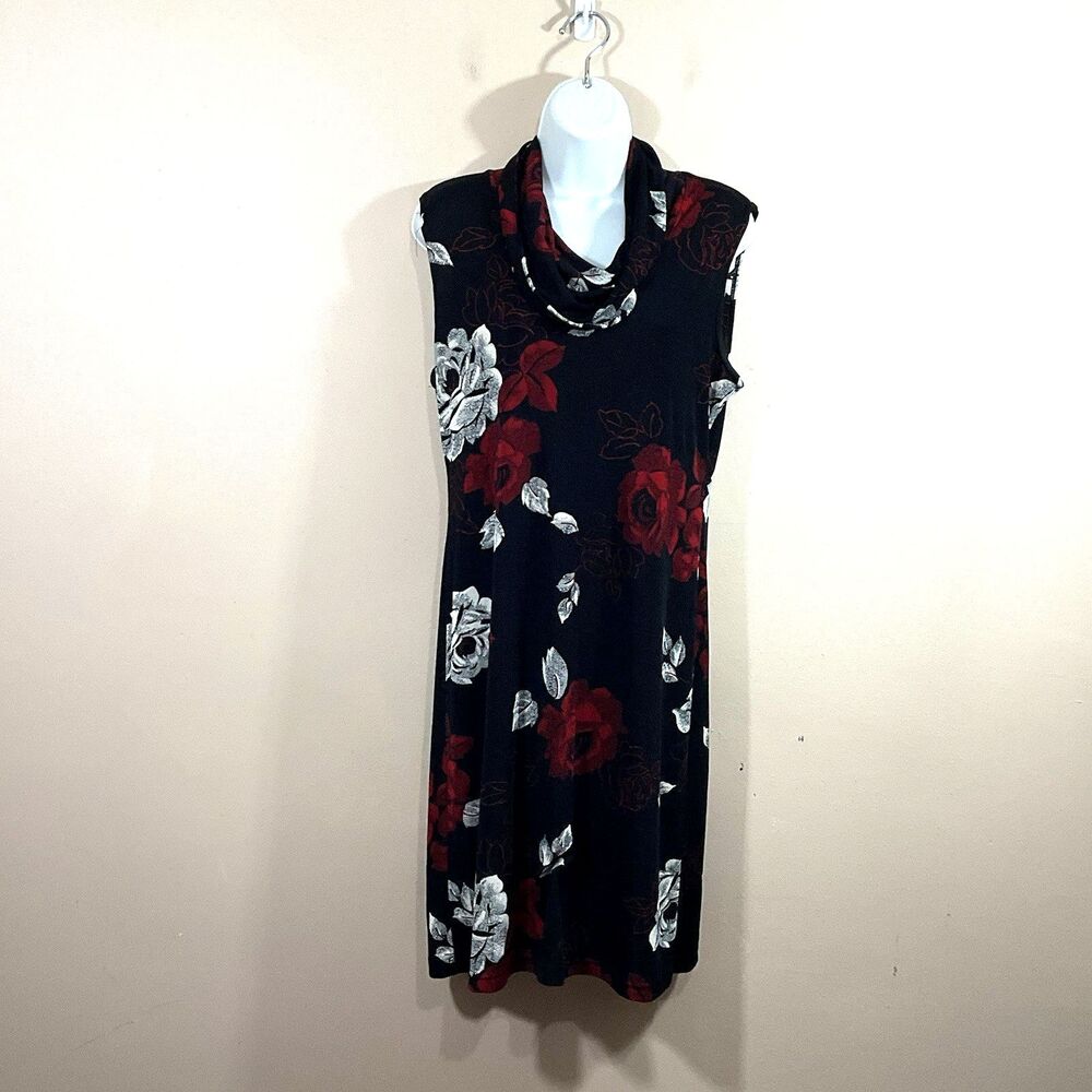 VTG Womens Cowl Neck Floral Midi Dress M Black 90s Whimsigoth Party Grunge Roses